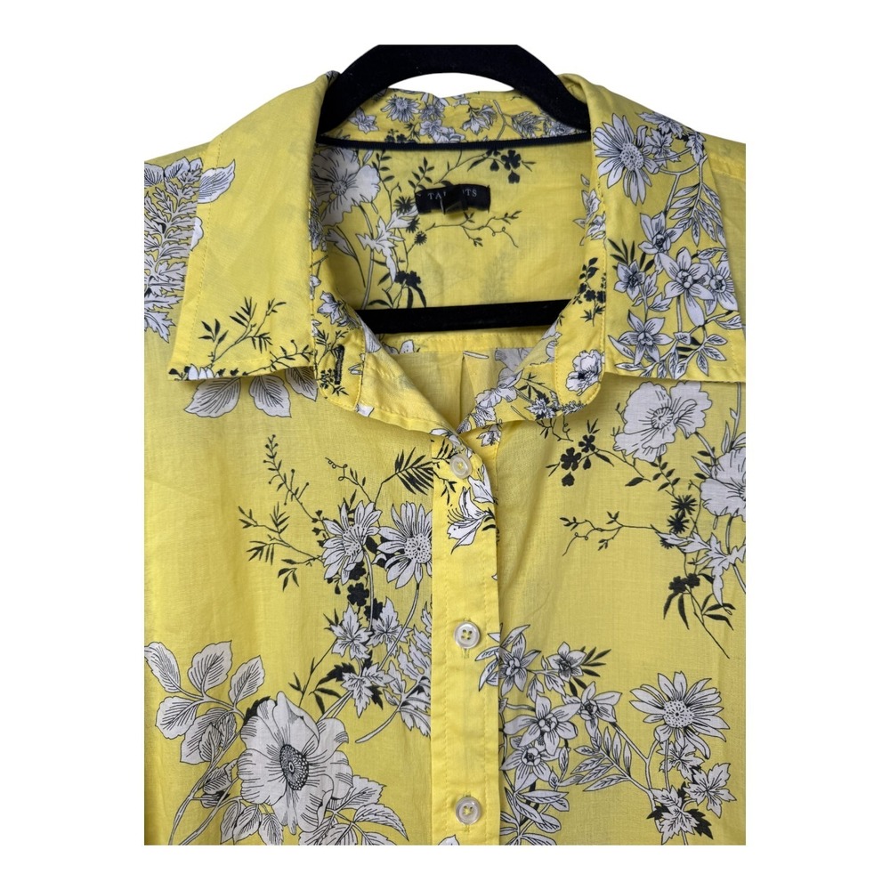 Talbots Womens 2X Top Yellow Floral Cotton Long Sleeve Lightweight Office Summer - Picture 6 of 12